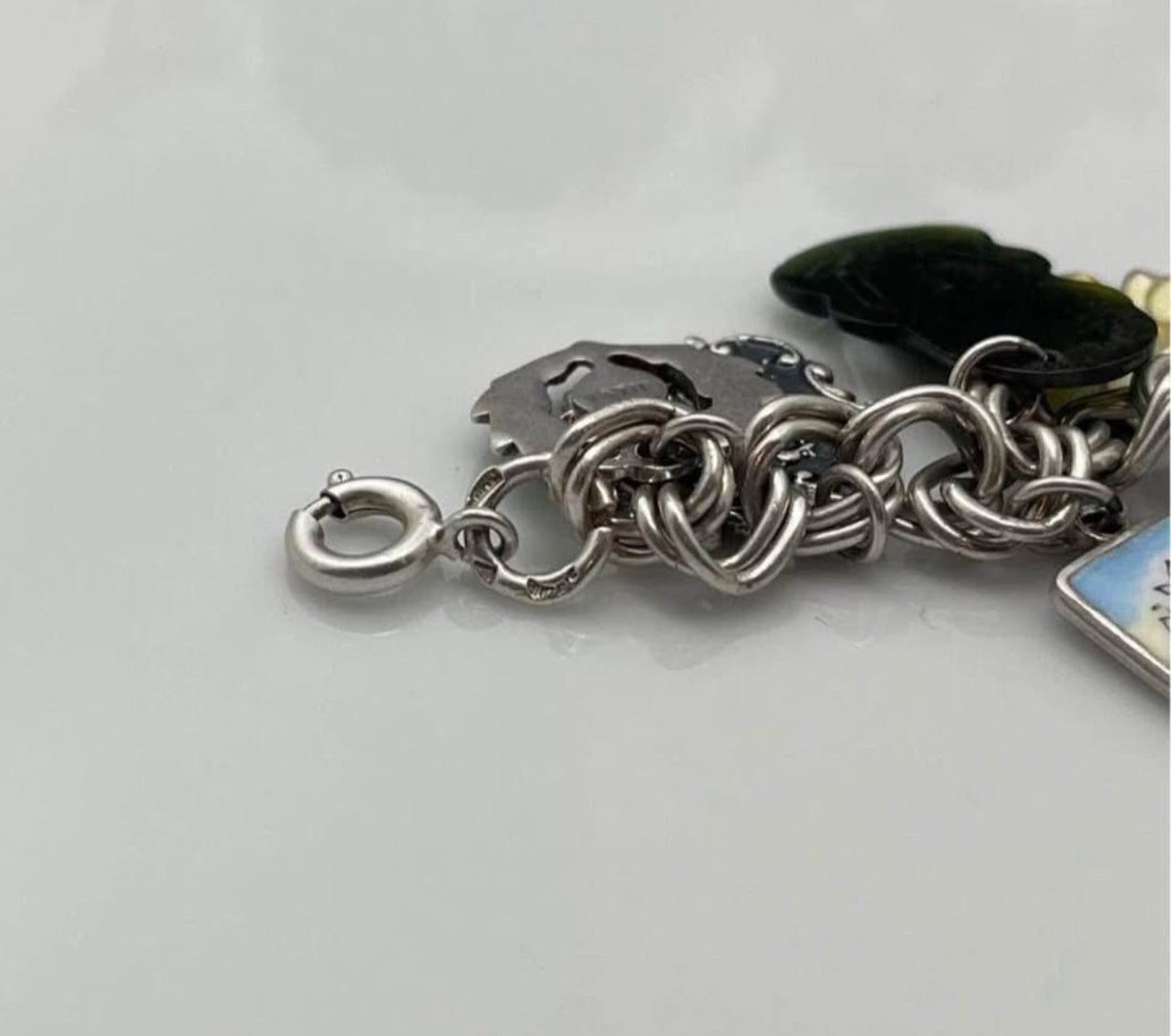 42g vintage sterling silver doubel curb link enamel charm bracelets