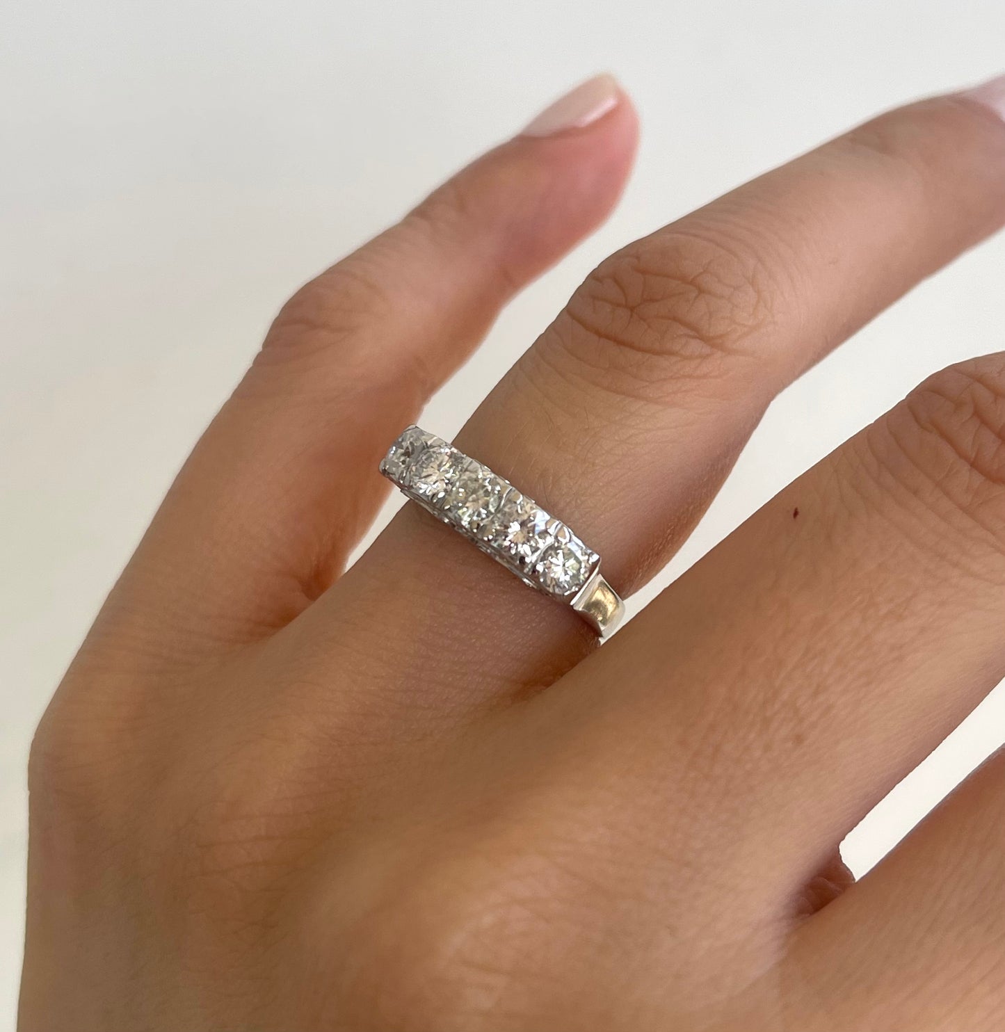 Platinum 1ct natural diamond 5 stone ring in vintage bridge filigree style