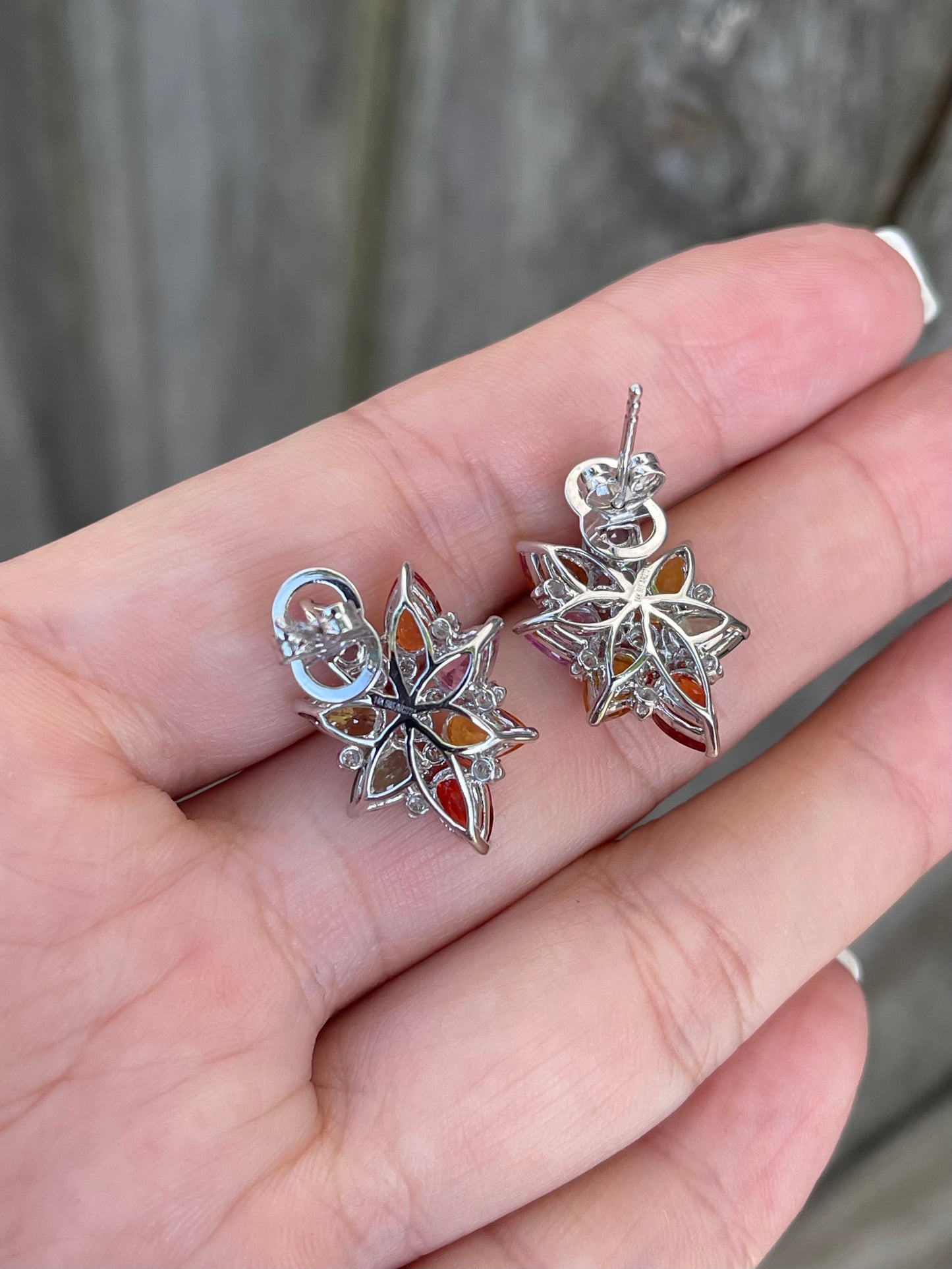 6.75ct Sapphire Diamond Flower Earrings in 14ct white gold