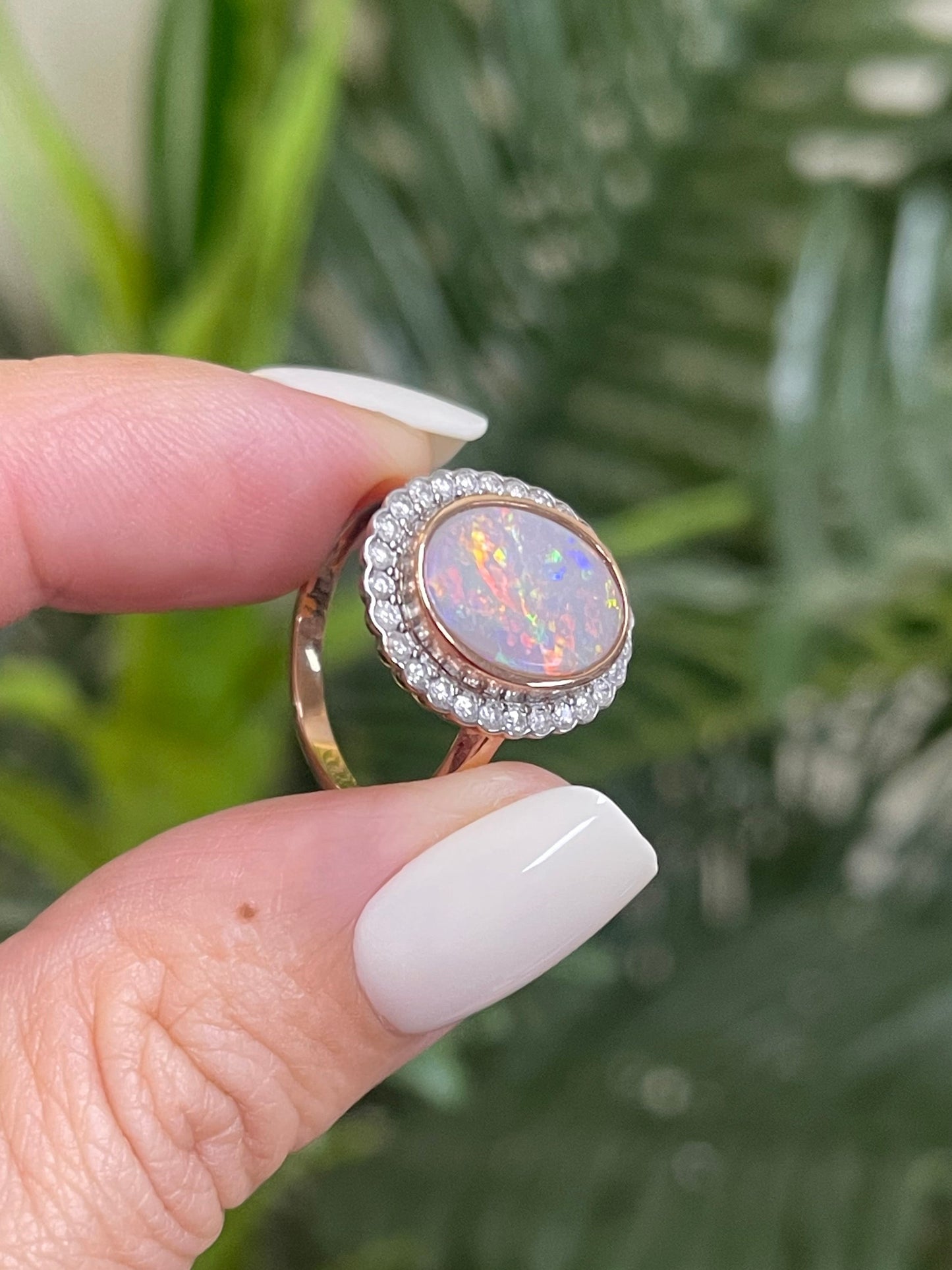 Natural Solid Australian Andamooka Opal & Diamond Ring In 14ct Rose & White Gold