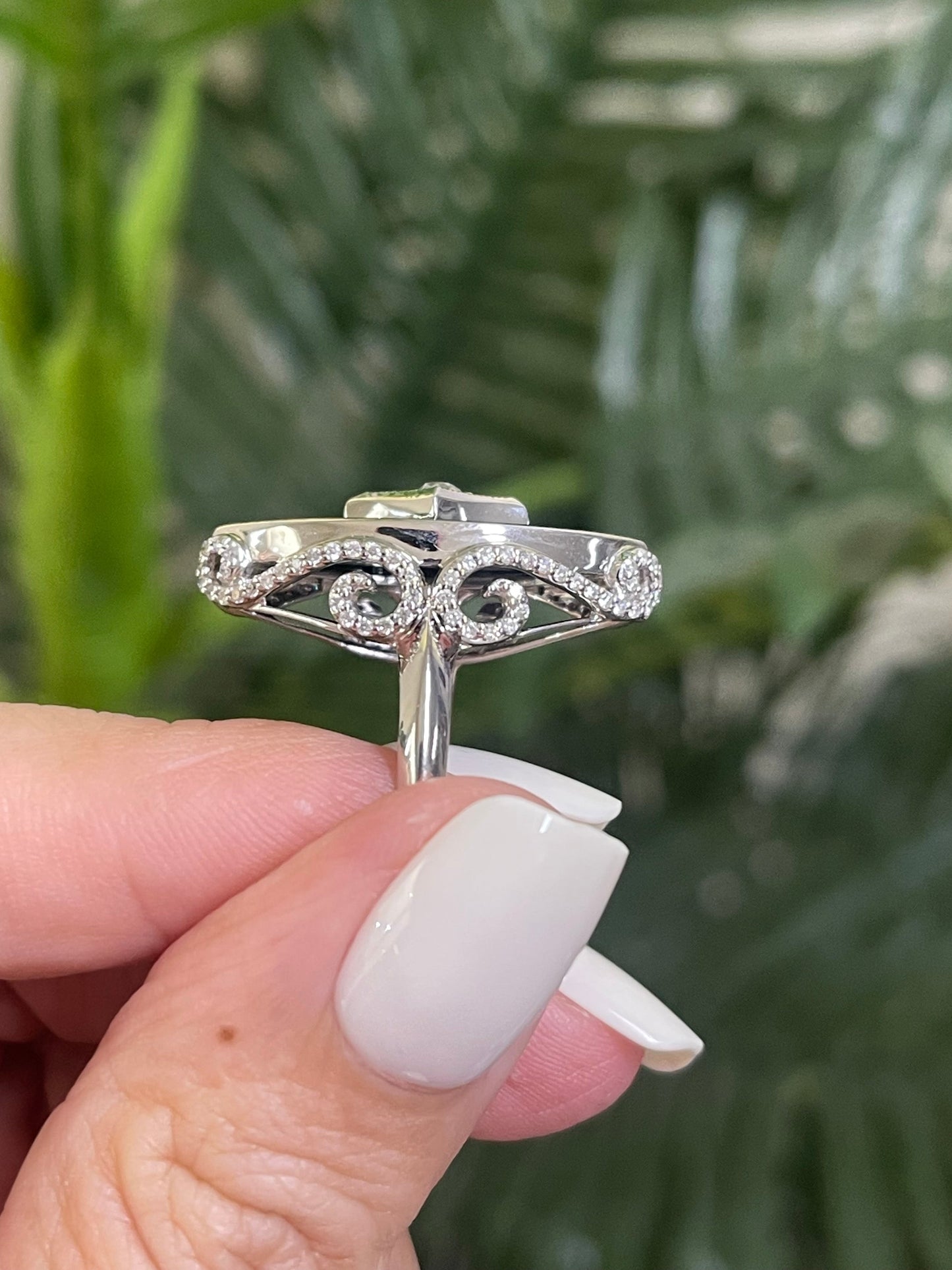 Art Deco Onyx & Diamond Cocktail Ring In 14ct White Gold