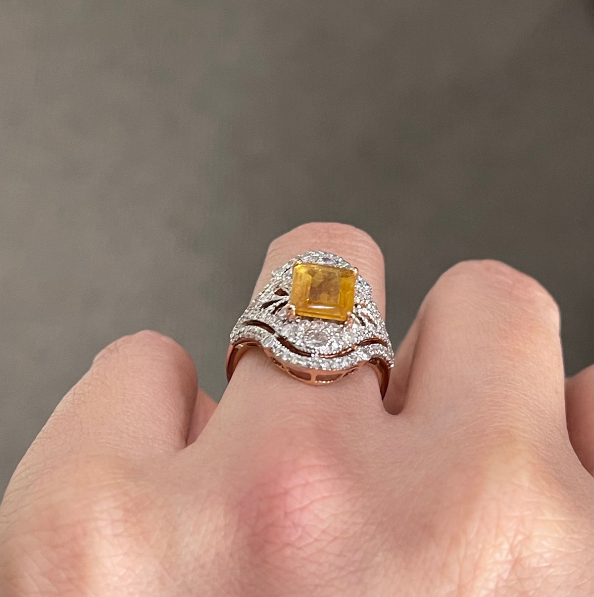 Vintage Style Natural Yellow Sapphire Diamond Ring In 14ct Rose Gold