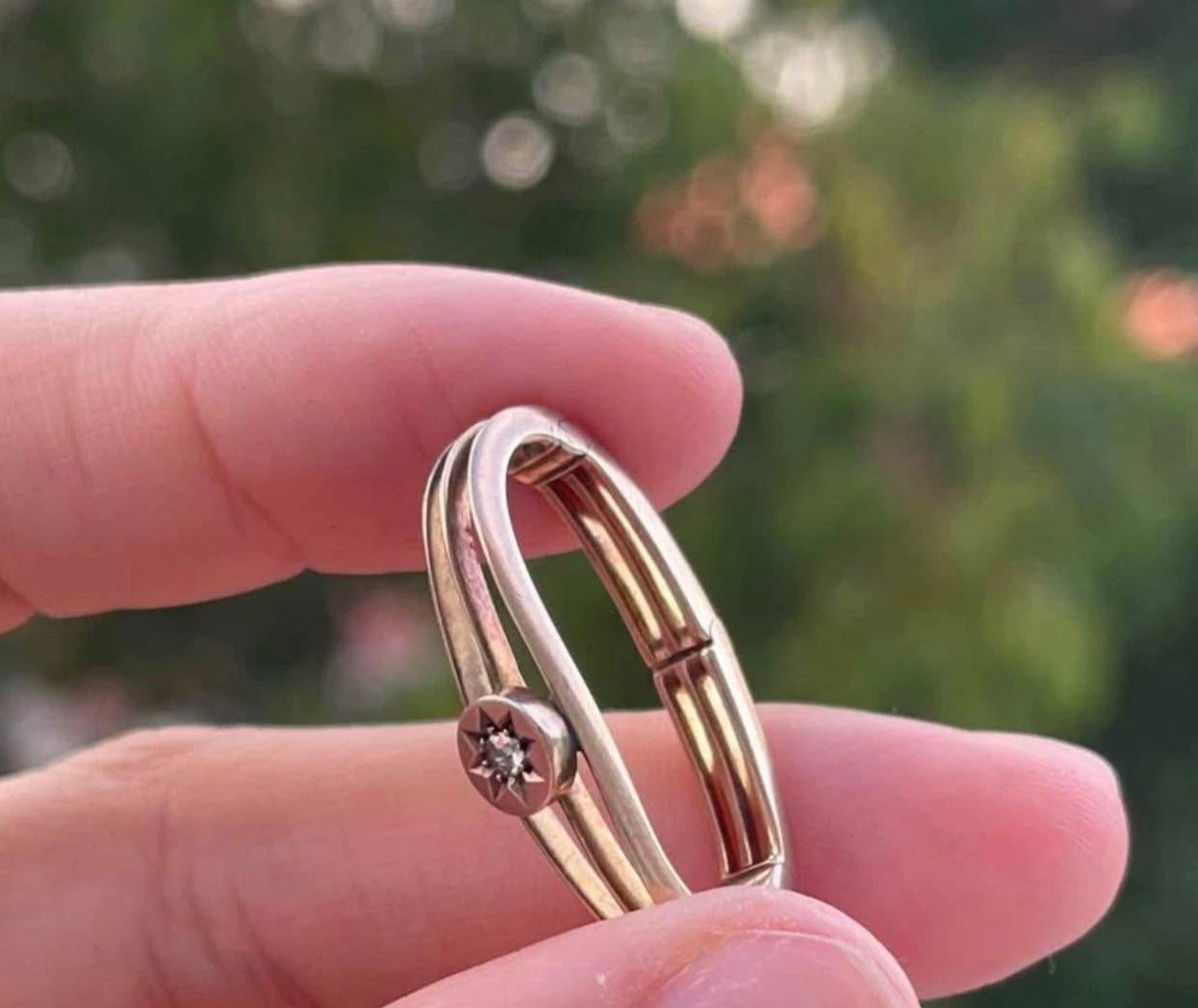 Antique 9ct Rose Gold Old Mine Cut Diamond Scarf Clip - Starburst Design