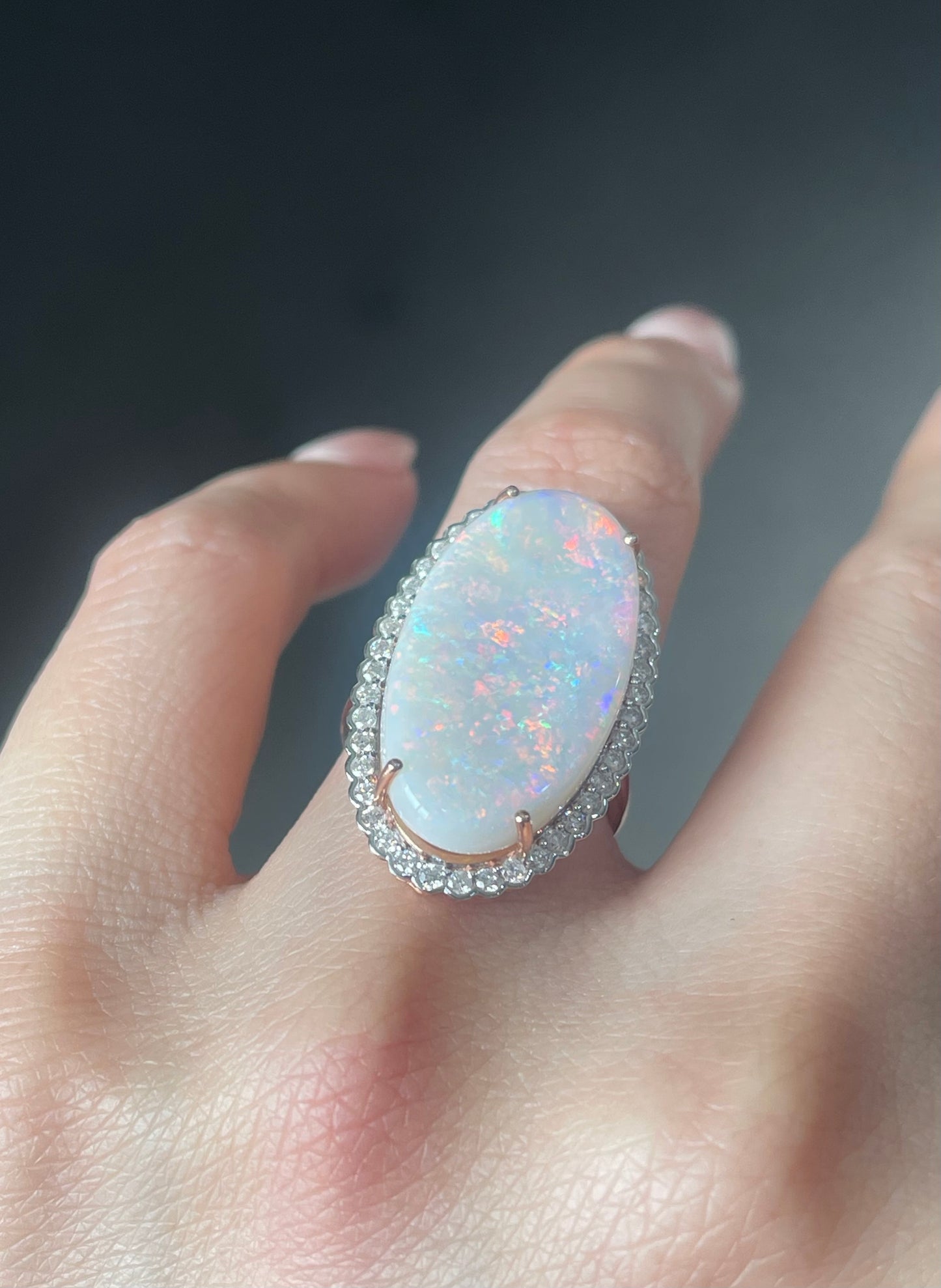 12.87ct Natural Solid Australian Opal Diamond Ring in 14ct Rose Gold