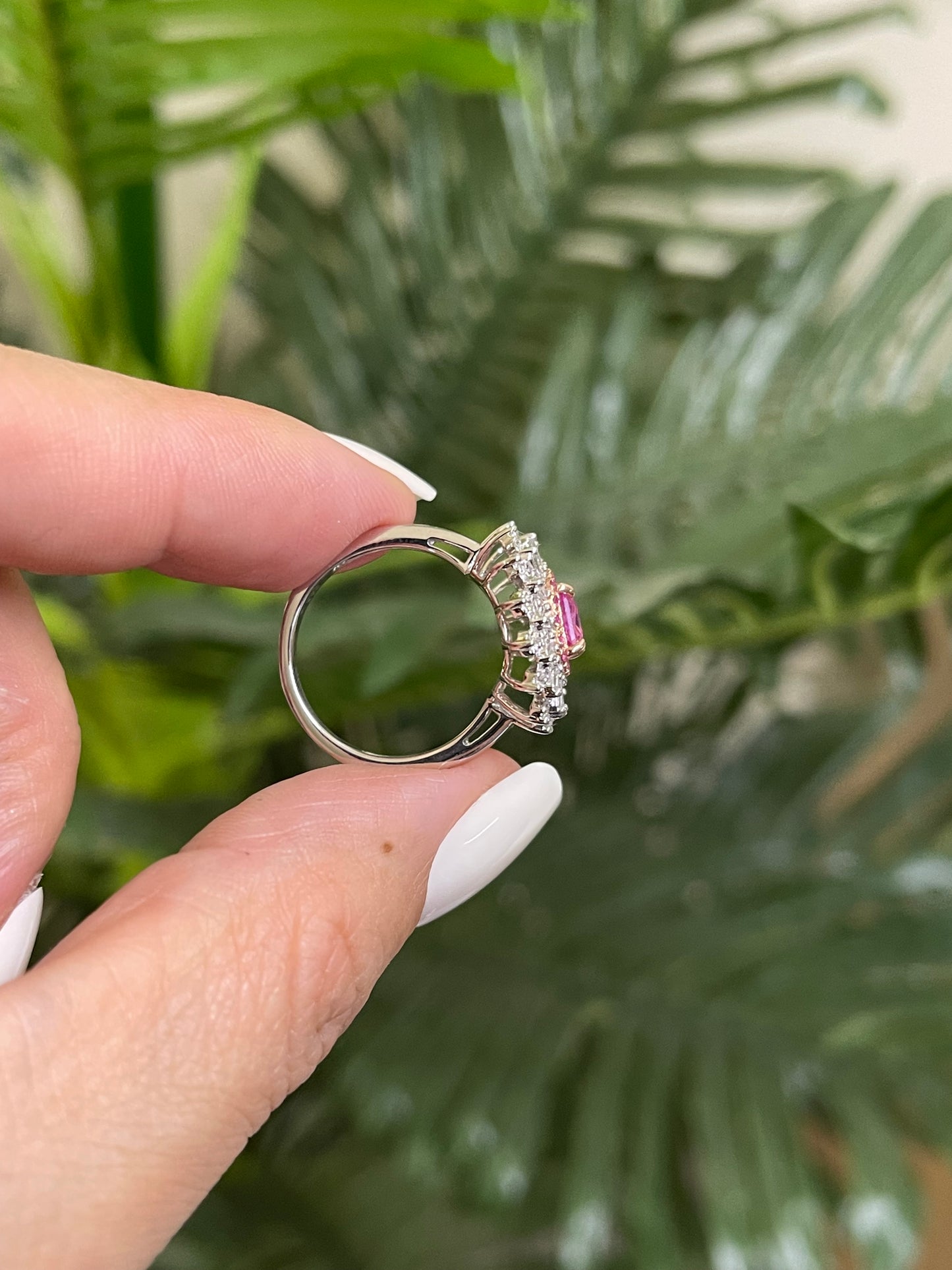 Natural Pink Sapphire & Diamond Ring In 14ct White Gold & Rose Gold
