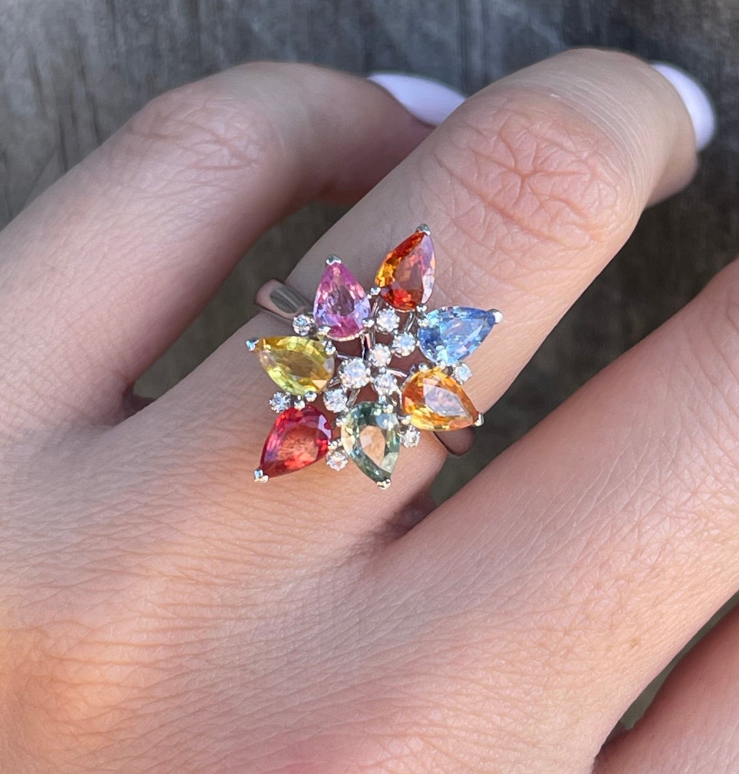 3.28ct Sapphire Diamond Flower Ring In 14ct White Gold