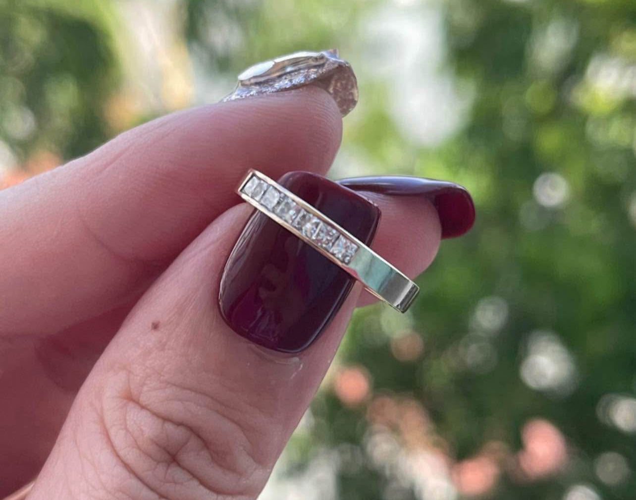 Vintage Women 375 9ct Yellow Gold  0.5ct 7 Diamond Band Ring Size J 1/2