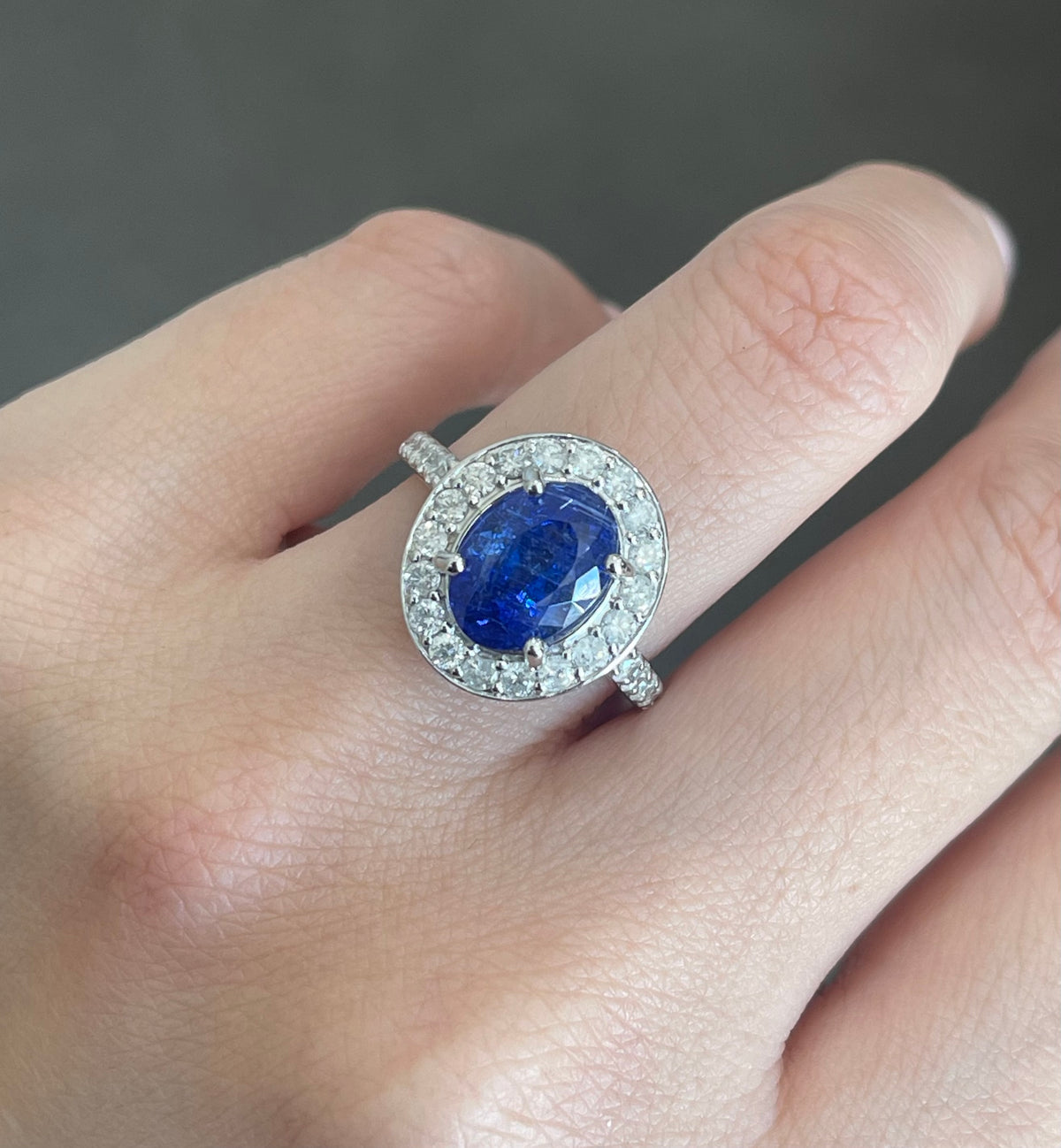 4.07ct Natural Tanzanite Diamond Halo Ring In 14ct White Gold