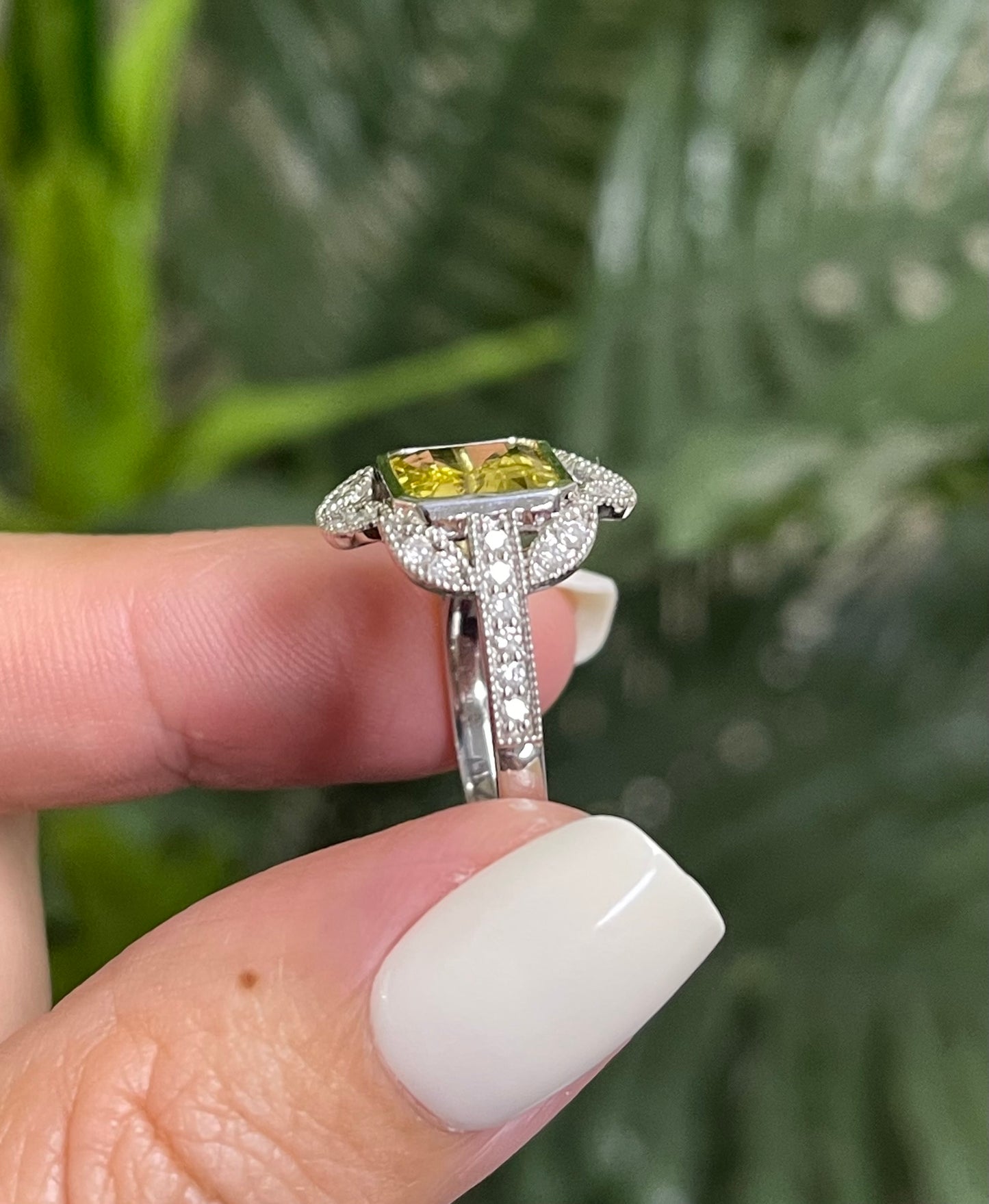 Art Deco-inspired Heliodor & Diamond Statement Ring In 14ct White Gold