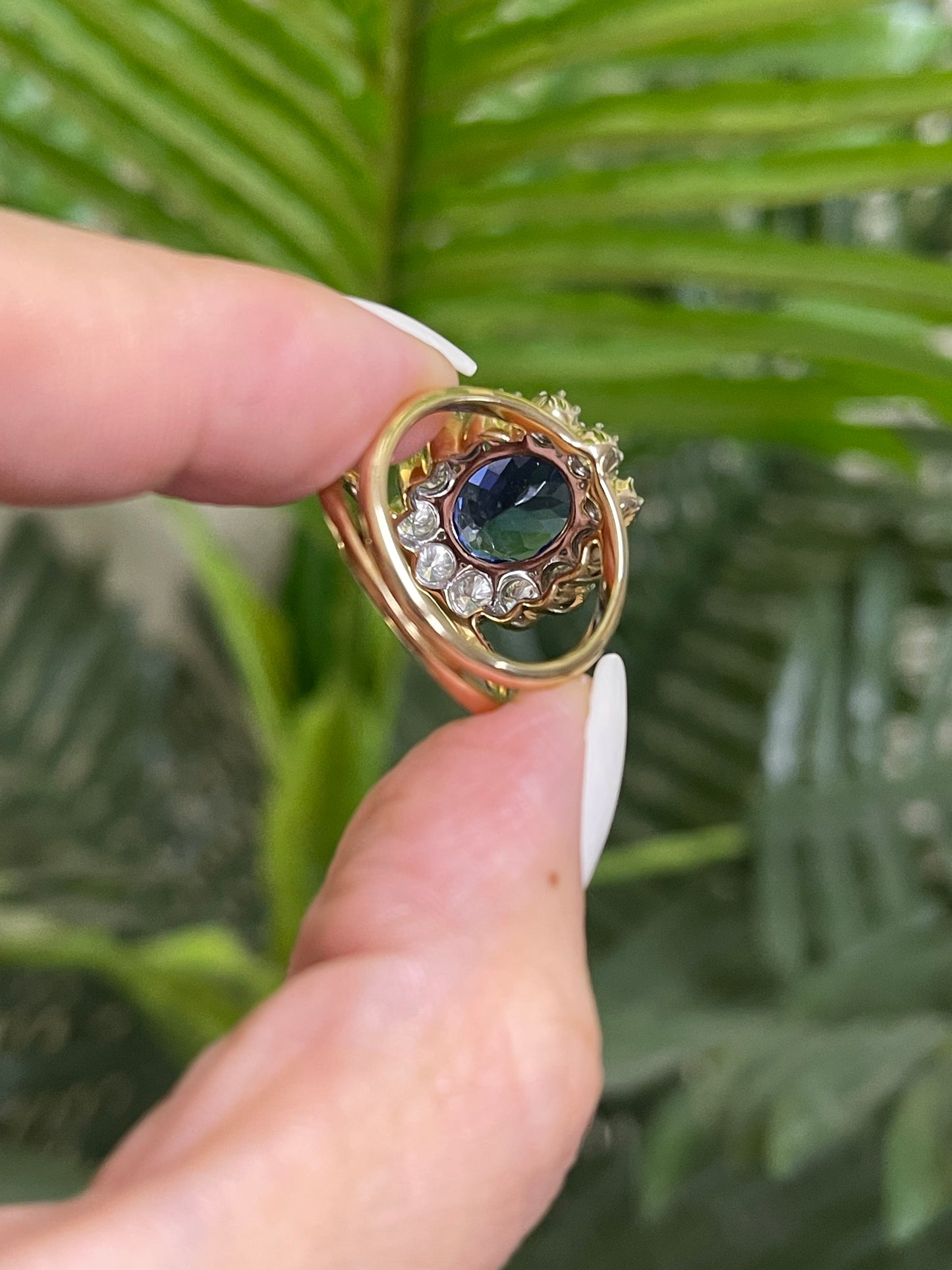 3.8ct Natural Tanzanite & 1.36ct Natural Diamond Ring With Split Shoulder In 14ct Yellow Gold