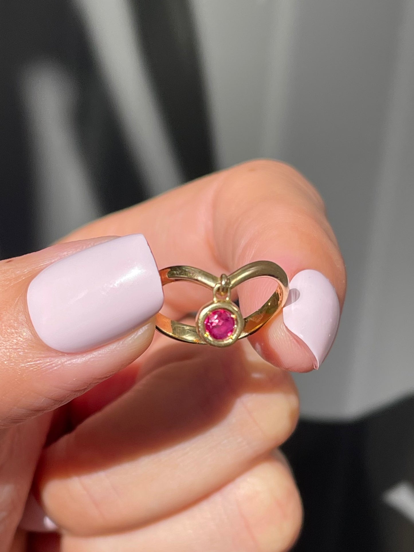 0.16ct Ruby Drop Chevron Band V Ring In 18ct Yellow Gold