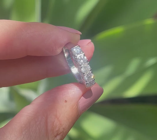 Platinum 1ct natural diamond 5 stone ring in vintage bridge filigree style