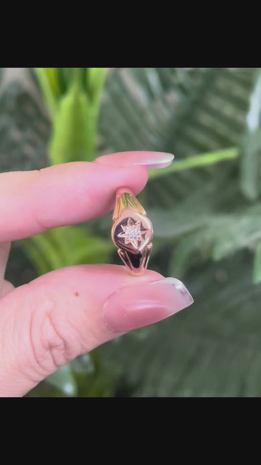Vintage Birmingham VS Old European Cut Diamond Signet Ring In 9ct Rose Gold