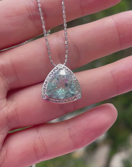 Val $8,150 5ct natural aquamarine pendant with diamonds in 950 platinum