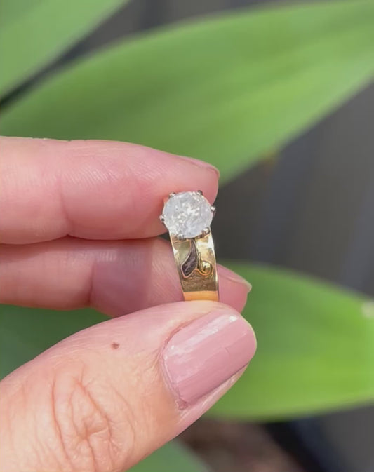 Vintage 60s 18ct yellow gold 1ct earth mined salt & pepper diamond solitaire ring