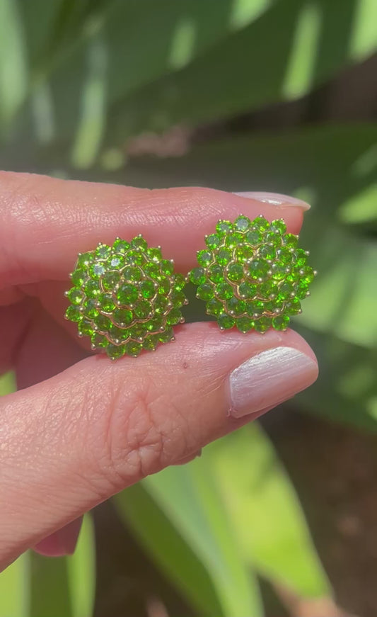 Vintage 14ct rare Tsavorite (green garnet )cluster flower earrings