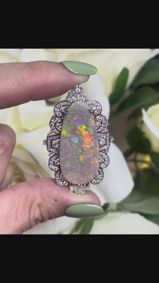 Cosmic Sunset & Galaxy Opal Diamond Pendant In 14ct White Gold