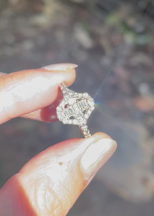 Art deco style 900 platinum 0.75ct natural diamond ring